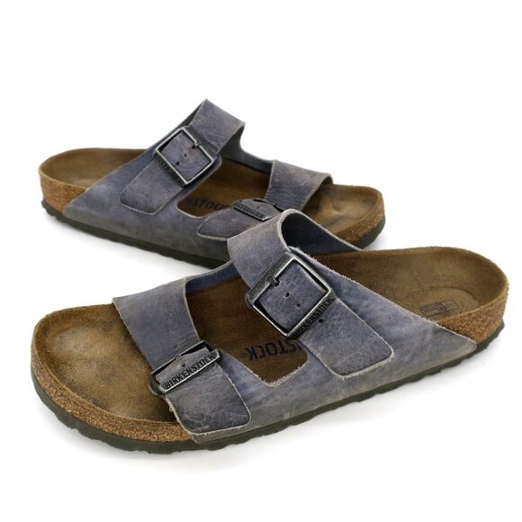 Birkenstock Arizona Double Strap Sandals Soft Footbed Blue/Gray Women's 40 L9 - Picture 1 of 6
